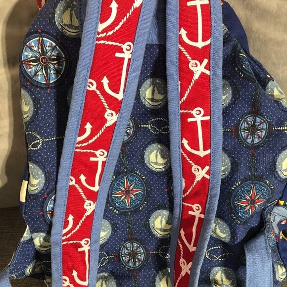 Sun N Sand Beach Cotton Backpack Red Blue Anchor - Picture 4 of 10